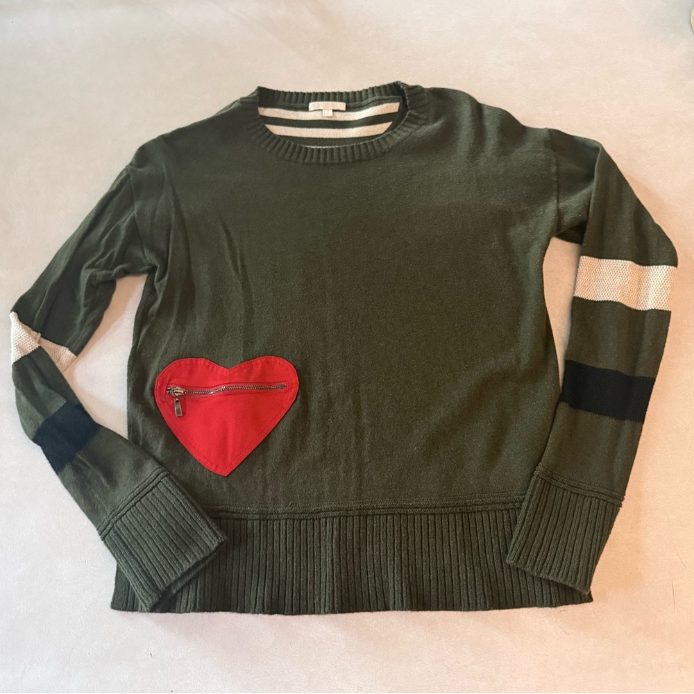 Lisa Todd Green and White Striped Sweater with Heart Pocket